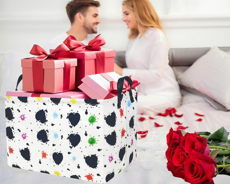 BOOHIT Valentines Day Basket Large Foldable Heart Shaped Storage Box for Gifts Kids Empty Storage Bins Rectangular Toy Organizer Decor (Graffiti Love) - Image 5